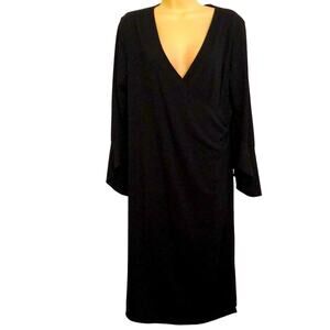 Uniform John Paul Richard Black Knit Dress Woman Size Large LBD Surplice Wrap